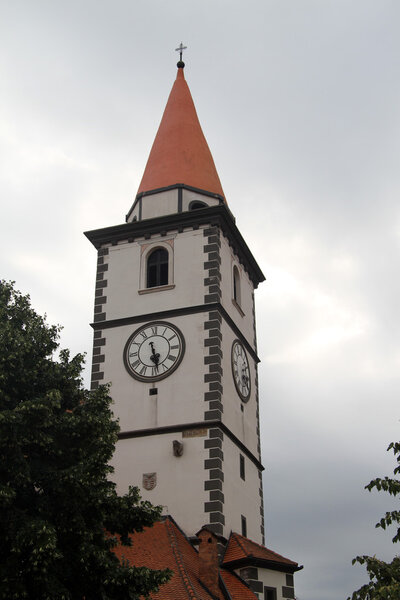 Clock on the church tower in Varazhdin, Croatia