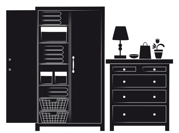 stock image Silhouette of cupboard and chest of drawers