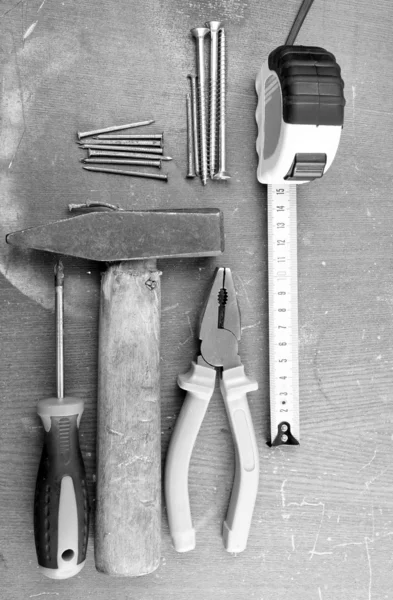 stock image DIY tools on a workbench top