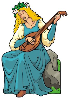 Maiden playing a lute. clipart