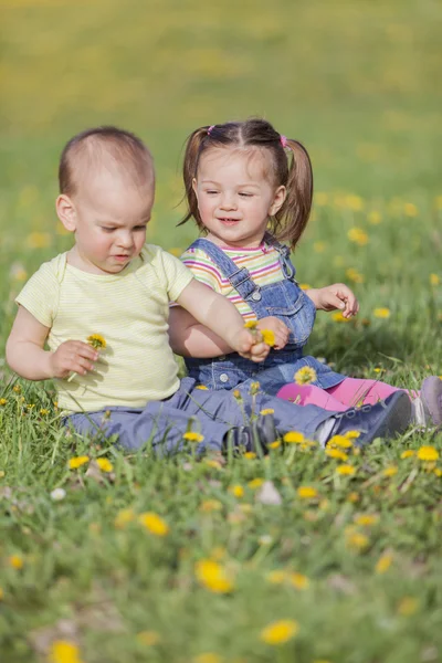 Boy and girl in the field — Stock Photo, Image