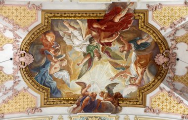Картина, постер, плакат, фотообои "fresco ceiling at st. peter 's church in munich, germany арт", артикул 11537701