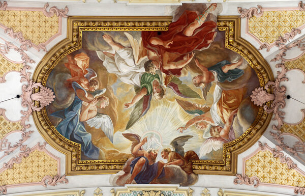 Fresco Ceiling at St. Peter 's Church in Munich, Germany
