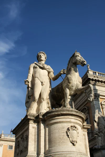 Statue von Rizinus mit Pferd auf dem Kapitolshügel in Rom — Stockfoto