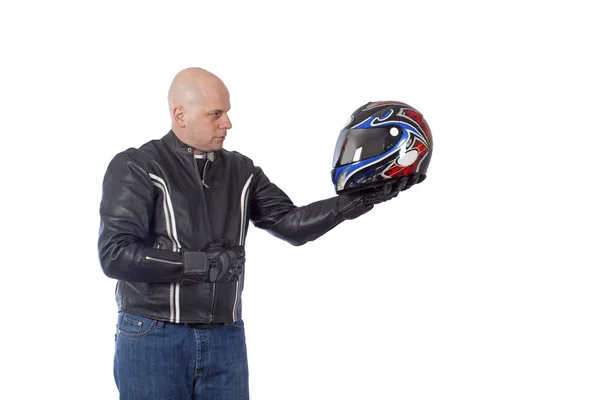 Motociclista com capacete — Fotografia de Stock