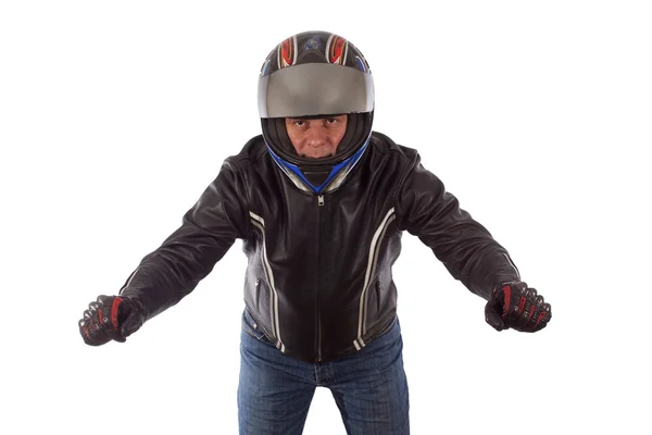 Motociclista posando Imagen de archivo