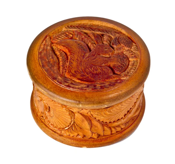 Round box decorated with carvings — Stock Photo, Image