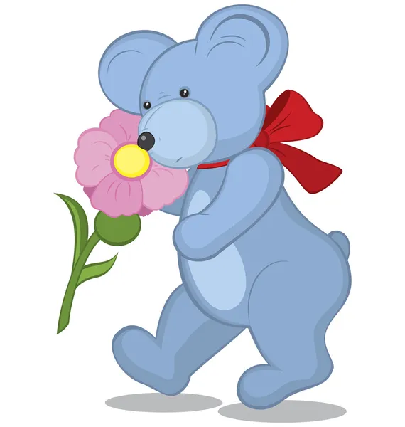蓝色泰迪熊与花μπλε αρκουδάκι με λουλούδι — 图库矢量图片