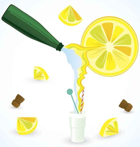 Miscela di acqua frizzante con succo di limone fresco — Vettoriale Stock