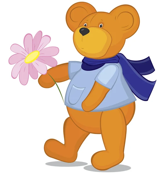 Nallebjörn med blomma i blå halsduk — Stock vektor