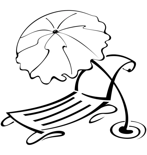 黑色和白色的轮廓的伞和沙滩椅 — 图库矢量图片