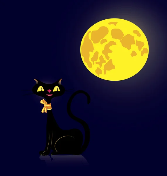 Svart katt och månen — Stock vektor