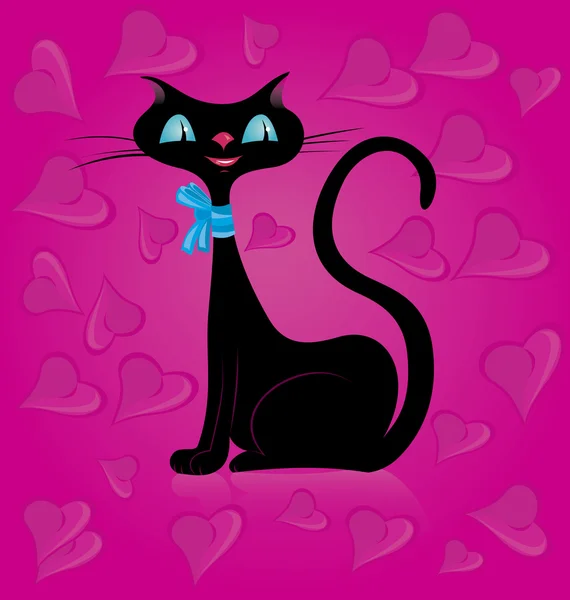 Black cat and hearts — Stock Vector