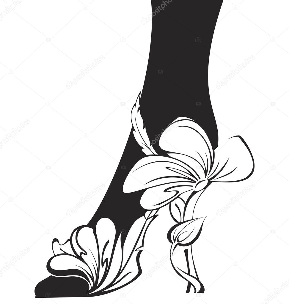 Black and white contour eco shoe vector illustration