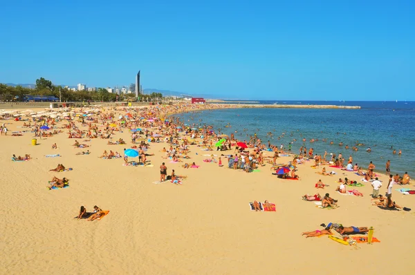 拉诺瓦伊卡利亚海滩，在巴塞罗那，西班牙 — 图库照片