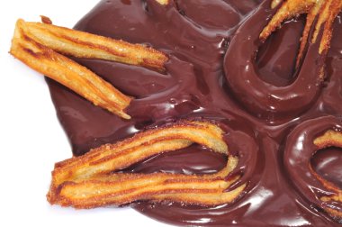 Churros con chocolate, a typical Spanish sweet snack clipart