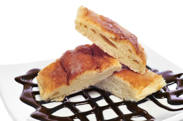 Coca amb sucre, typical catalan cake — Stock Photo, Image