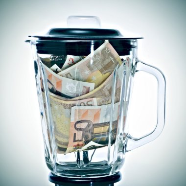 Euro bills in a blender clipart