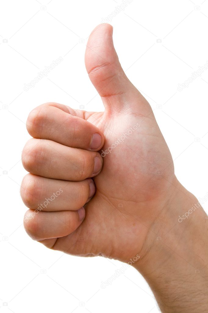 Hand showing thumbs up sign