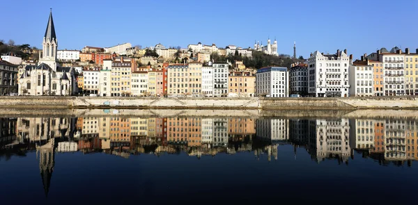 Lyon ve saone nehir panoramik manzaralı — Stok fotoğraf