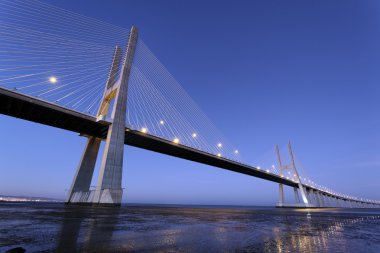 Famous Vasco da Gama bridge by night clipart