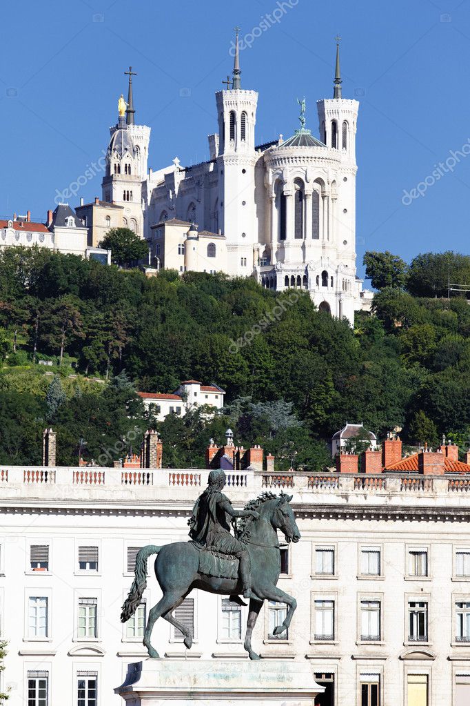 Statue of Louis XIV and Basilique Fourviere