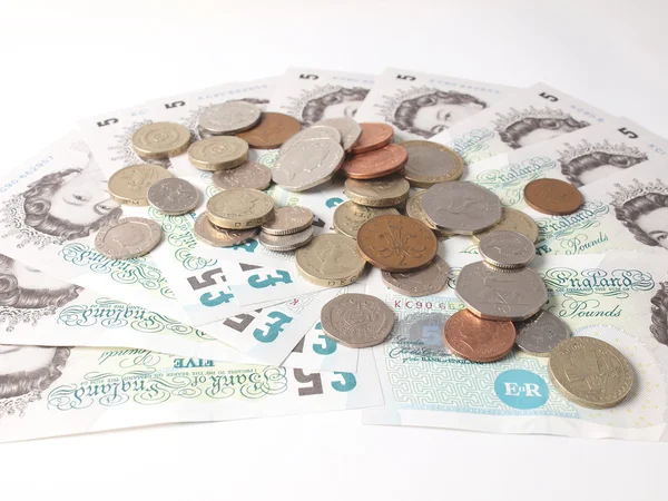 英镑的钞票和硬币 — 图库照片