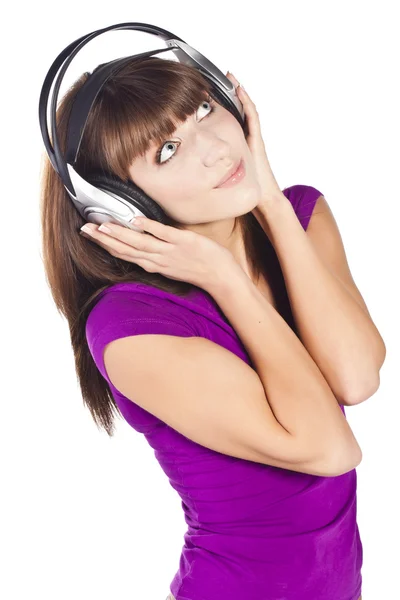 Ładna kobieta, słuchanie muzyki i muzyki — Zdjęcie stockowe