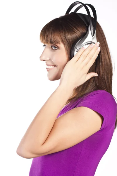 Pretty woman listening, and enjoying music — Stock Photo, Image