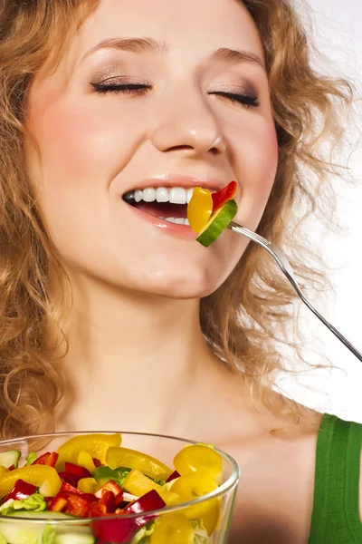 Healthy lovely woman, with salad — Stock Photo, Image