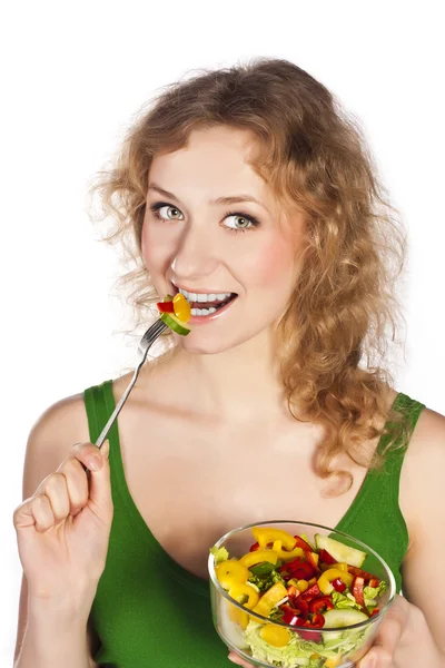 Mulher adorável saudável, com salada — Fotografia de Stock