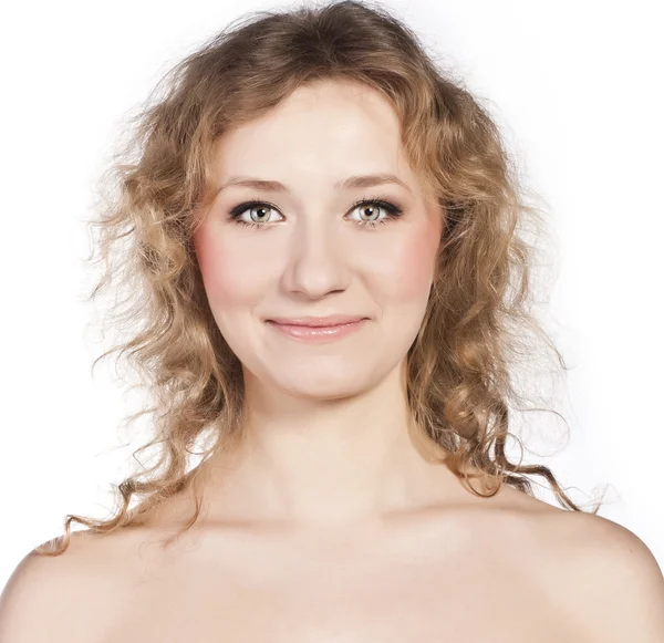 Портрет щасливої молодої жінки, ізольовані на білому — стокове фото