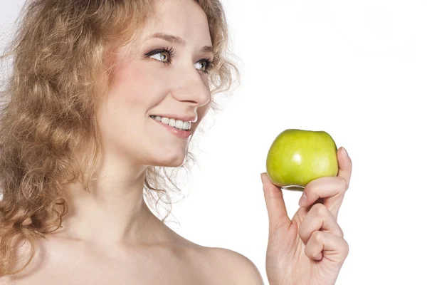Denti sani e mela verde. Studio sparare — Foto Stock