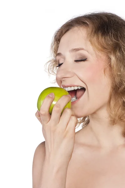 Healthy teeth and green apple. Studio shoot — Stock Photo, Image