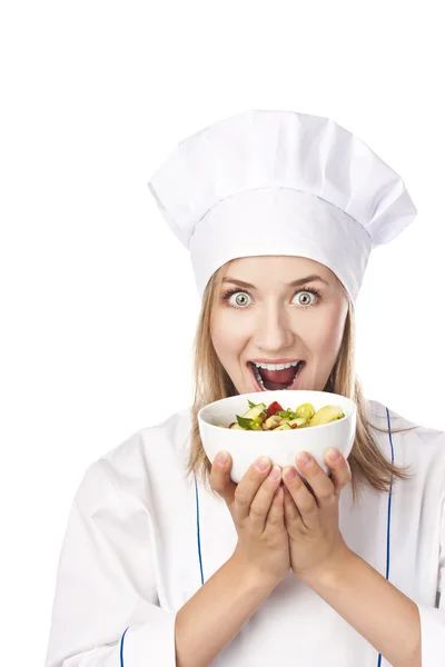 Positive young chef in the studio — Stock Photo, Image