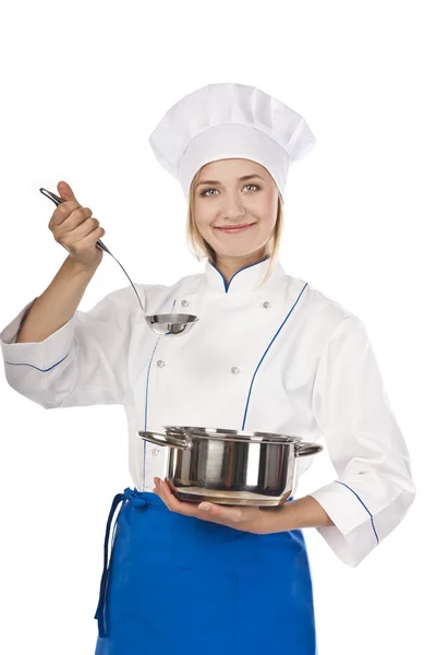 Female cook preparing a genuine recipe — Stock Photo, Image