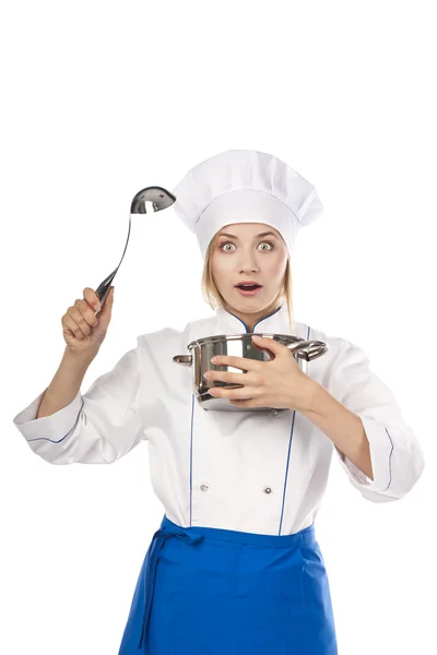 Szakács elszigetelt fehér háttér felett portréja — Stock Fotó