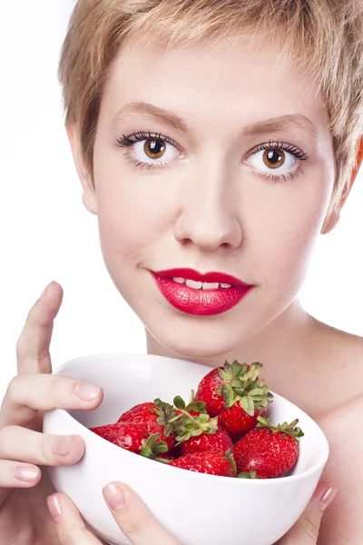 Sexy blonde with strawberry — Stock Photo, Image