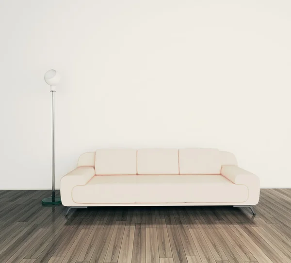 Sofá interior moderno mínimo y lámpara —  Fotos de Stock