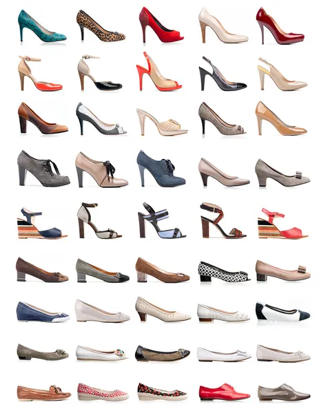 Colección de varios tipos de zapatos femeninos Fotos de stock libres de derechos