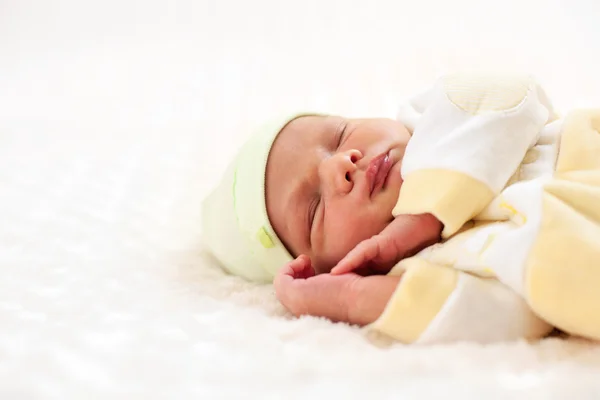 Closeup portrait of a one week old baby boy asleep — Stock Photo, Image