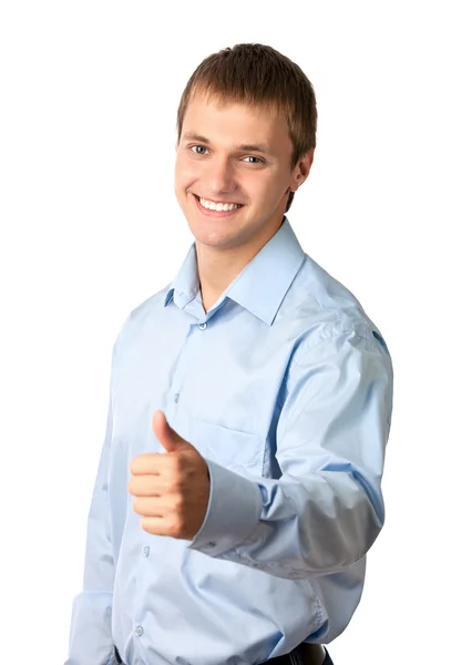 Portrait of a handsome young man, thumb up — Stock Photo, Image