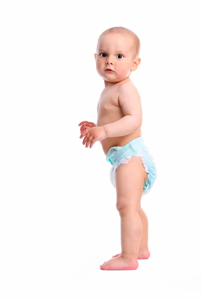 Volledige lengte portret van een schattige één - jarige jongen over Wit — Stockfoto