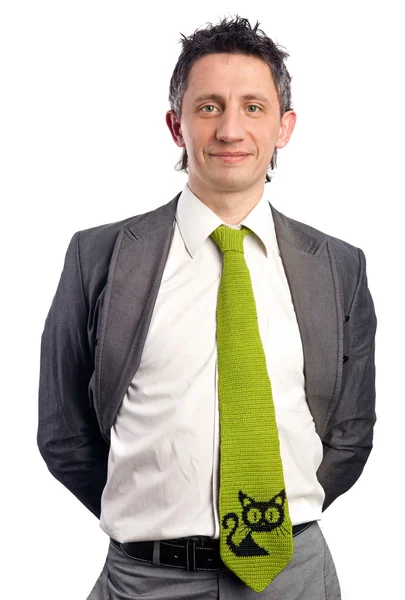 Porträt eines fröhlichen Geschäftsmannes vor weißem Hintergrund — Stockfoto