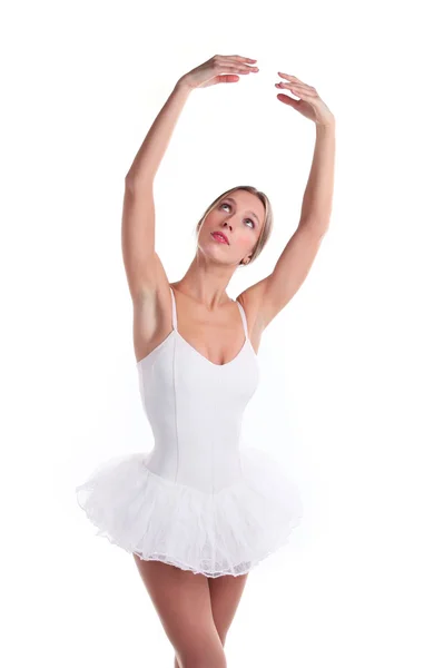 Retrato de bailarina em tutu sobre branco — Fotografia de Stock