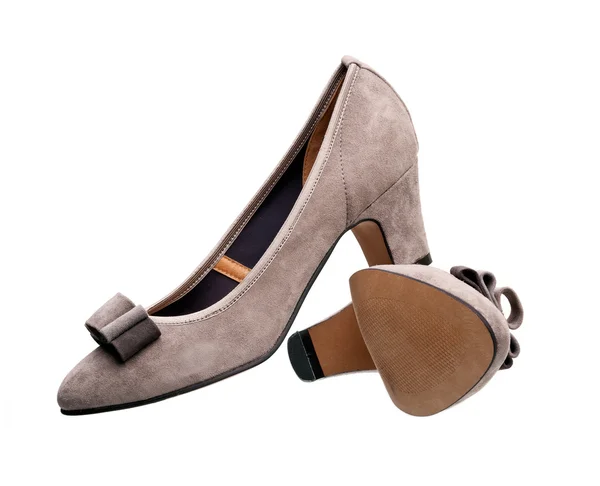 Pair of suede female shoes over white — Stock Photo, Image