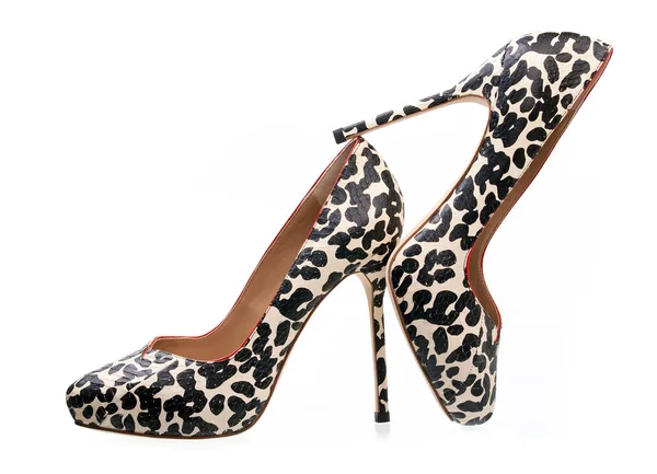 Par de zapatos de mujer de cuero serpiente de lujo aislados sobre blanco —  Fotos de Stock