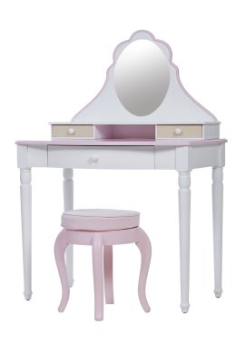 Elegant pink dressing table and stool isolated over white, with clipping path clipart