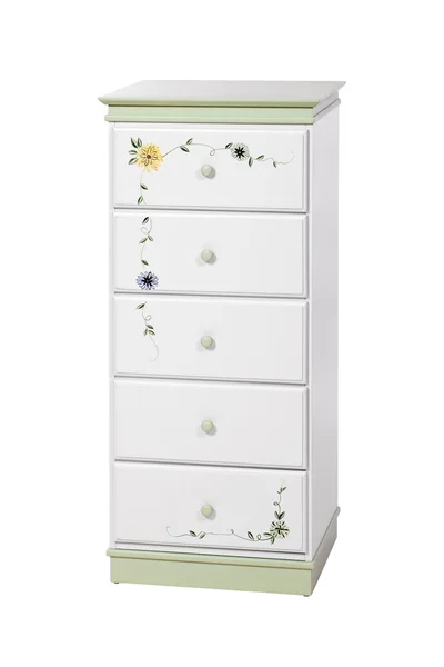 White wooden chest of drawers isolated, with clipping path — Stock Photo, Image