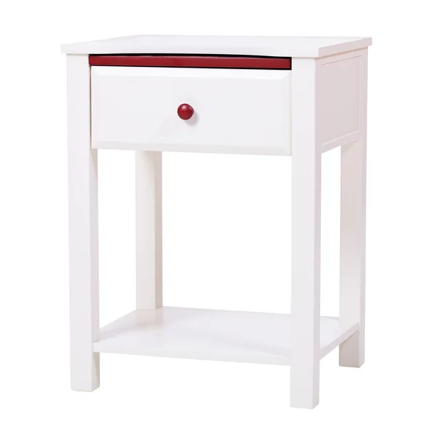 Bílý dřevěný noční stolek izolovaná, s ořezovou cestou — Stock fotografie